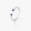 Anillo abierto de oro blanco de 18K con zafiro y diamante
