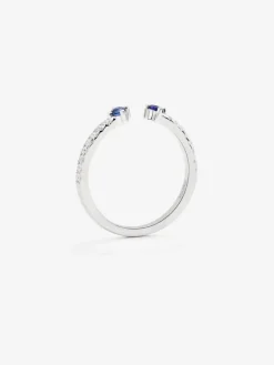 Anillo abierto de oro blanco de 18K con zafiro y diamante