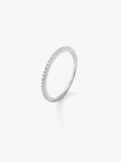 Anillo alianza media de compromiso de oro blanco de 18K con diamantes