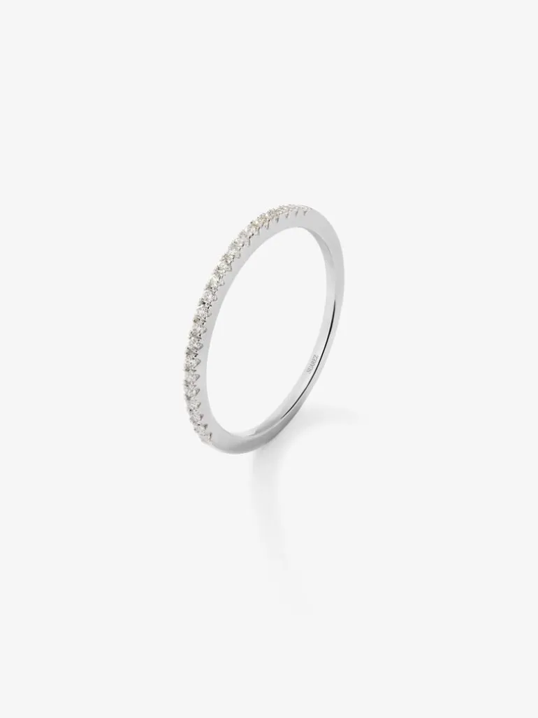 Anillo alianza media de compromiso de oro blanco de 18K con diamantes