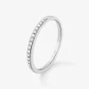 Anillo alianza media de compromiso de oro blanco de 18K con diamantes en banda