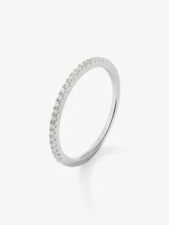 Anillo alianza media de compromiso de oro blanco de 18K con diamantes