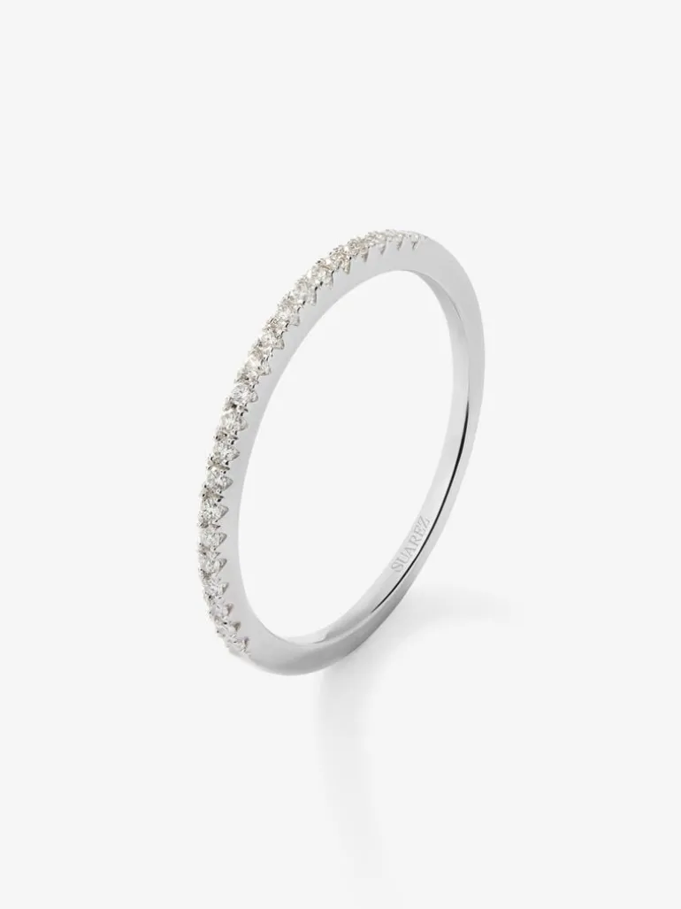 Anillo alianza media de compromiso de oro blanco de 18K con diamantes