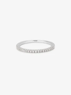 Anillo alianza media de compromiso de oro blanco de 18K con diamantes