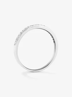Anillo alianza media de compromiso de oro blanco de 18K con diamantes en banda