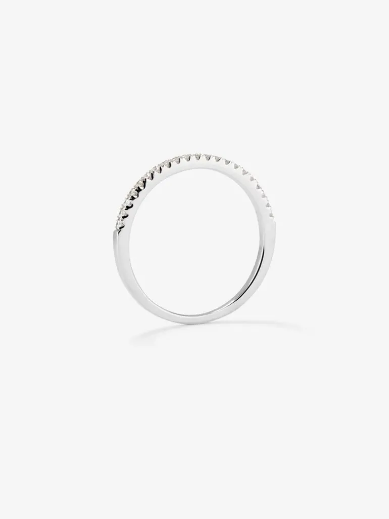 Anillo alianza media de compromiso de oro blanco de 18K con diamantes