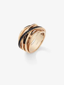 Anillo ancho multibrazo de oro rosa de 18K con espinelas