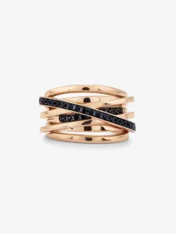 Anillo ancho multibrazo de oro rosa de 18K con espinelas