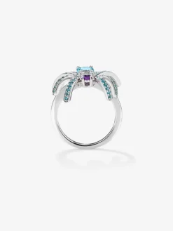 Anillo ara&ntilde;a de plata con topacios y amatistas