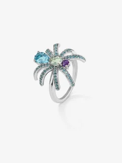 Anillo ara&ntilde;a de plata con topacios y amatistas