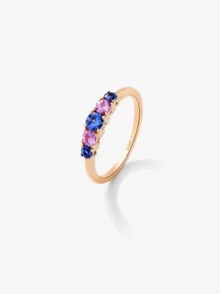 Anillo cinquillo de oro rosa de 18K con 5 zafiros rosas y azules en talla brillante con un total de 0,52 cts