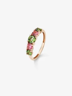 Anillo cinquillo de oro rosa de 18K con 5 turmalinas multicolor en talla brillante