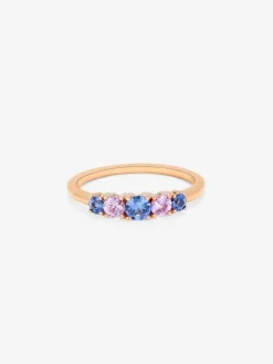 Anillo cinquillo de oro rosa de 18K con 5 zafiros rosas y azules en talla brillante con un total de 0,52 cts