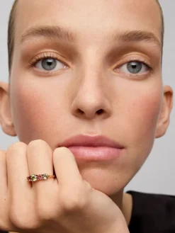Anillo cinquillo de oro rosa de 18K con 5 turmalinas multicolor en talla brillante