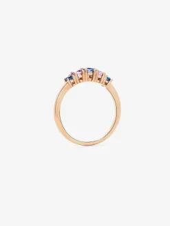 Anillo cinquillo de oro rosa de 18K con 5 zafiros rosas y azules en talla brillante con un total de 0,52 cts
