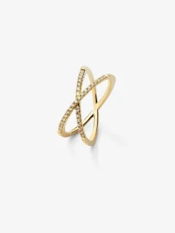 Anillo cruzado de oro amarillo de 18K con 33 diamantes en talla brillante con un total de 0,2 cts