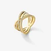 Anillo cruzado de oro amarillo de 18K con 40 diamantes en talla brillante con un total de 0,57 cts