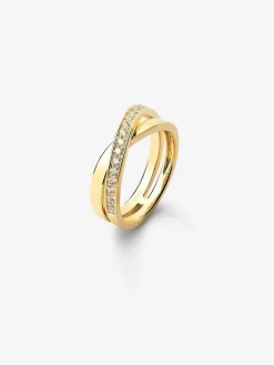 Anillo cruzado de oro amarillo de 18K con 20 diamantes en talla brillante con un total de 0,29 cts