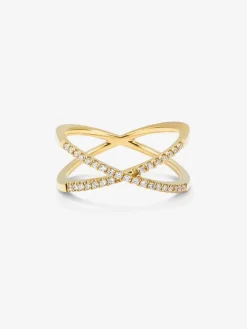 Anillo cruzado de oro amarillo de 18K con 33 diamantes en talla brillante con un total de 0,2 cts