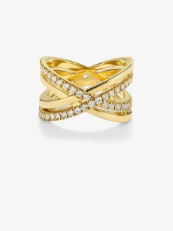 Anillo cruzado de oro amarillo de 18K con 40 diamantes en talla brillante con un total de 0,57 cts