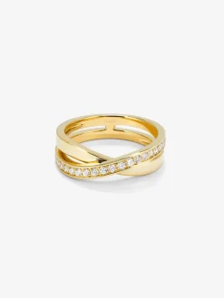 Anillo cruzado de oro amarillo de 18K con 20 diamantes en talla brillante con un total de 0,29 cts