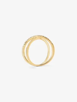 Anillo cruzado de oro amarillo de 18K con 33 diamantes en talla brillante con un total de 0,2 cts