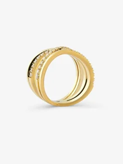 Anillo cruzado de oro amarillo de 18K con 40 diamantes en talla brillante con un total de 0,57 cts