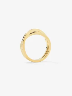 Anillo cruzado de oro amarillo de 18K con 20 diamantes en talla brillante con un total de 0,29 cts