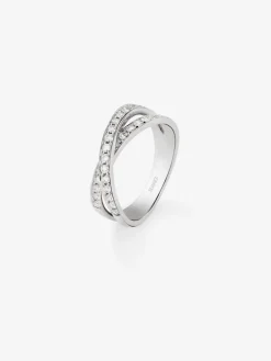 Anillo cruzado de oro blanco de 18K con 30 diamantes en talla brillante con un total de 0,48 cts