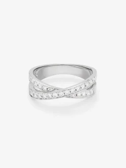 Anillo cruzado de oro blanco de 18K con 30 diamantes en talla brillante con un total de 0,48 cts