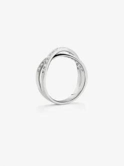 Anillo cruzado de oro blanco de 18K con 30 diamantes en talla brillante con un total de 0,48 cts