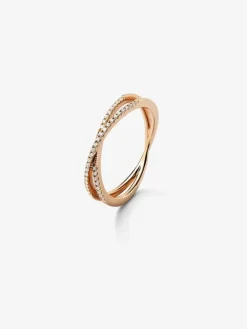 Anillo cruzado de oro rosa de 18K con 40 diamantes en talla brillante con un total de 0,12 cts
