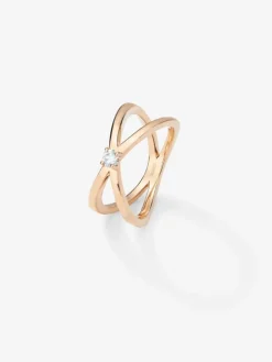 Anillo cruzado de oro rosa de 18K con diamante en talla brillante de 0,12 cts