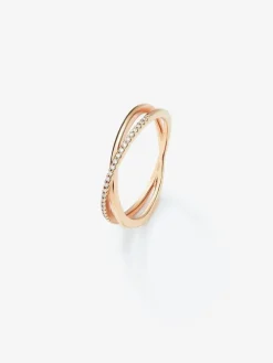 Anillo cruzado de oro rosa de 18K con 24 diamantes blancos en talla brillante con un total de 0,07 cts