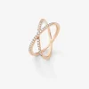 Anillo cruzado de oro rosa de 18K con 33 diamantes blancos en talla brillante con un total de 0,2 cts