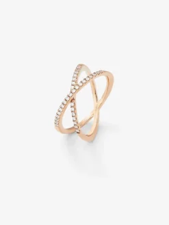 Anillo cruzado de oro rosa de 18K con 33 diamantes blancos en talla brillante con un total de 0,2 cts