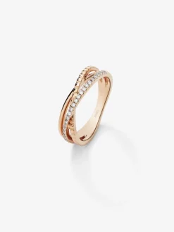Anillo cruzado de oro rosa de 18K con 25 diamantes en talla brillante con un total de 0,15 cts