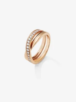 Anillo cruzado de oro rosa de 18K con diamantes
