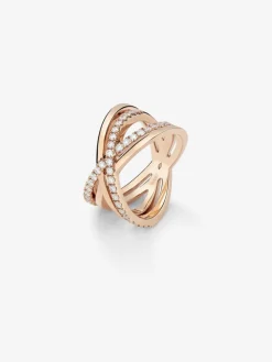 Anillo cruzado de oro rosa de 18K con 40 diamantes en talla brillante con un total de 0,56 cts