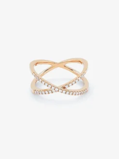 Anillo cruzado de oro rosa de 18K con 33 diamantes blancos en talla brillante con un total de 0,2 cts