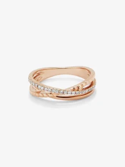 Anillo cruzado de oro rosa de 18K con 25 diamantes en talla brillante con un total de 0,15 cts