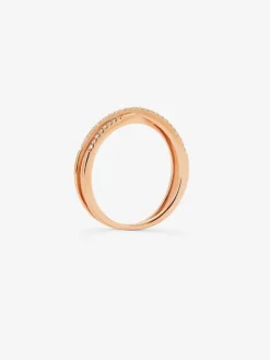 Anillo cruzado de oro rosa de 18K con 40 diamantes en talla brillante con un total de 0,12 cts