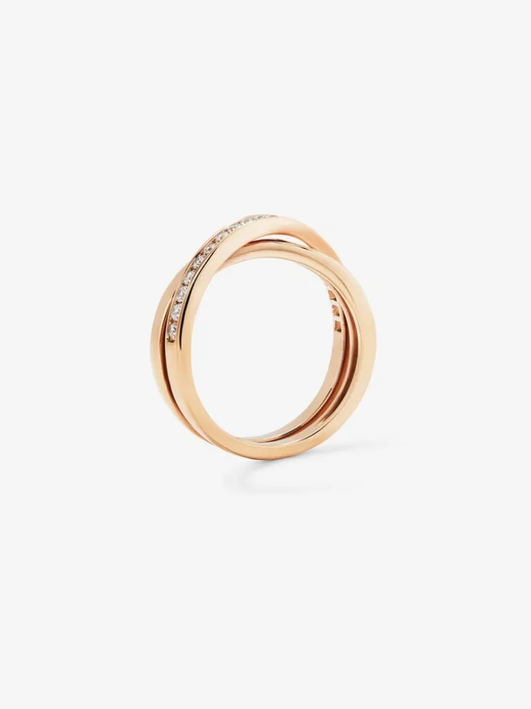 Anillo cruzado de oro rosa de 18K con diamantes