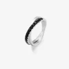 Anillo cruzado de plata 925 con 15 espinelas negras en talla brillante