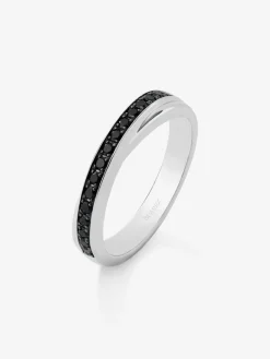 Anillo cruzado de plata 925 con 16 espinelas negras en talla brillante