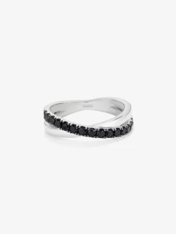 Anillo cruzado de plata 925 con 15 espinelas negras en talla brillante