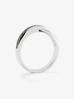 Anillo cruzado de plata 925 con 16 espinelas negras en talla brillante