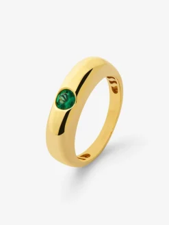 Anillo de oro amarillo de 18K con esmeralda en talla brillante de 0,25 cts