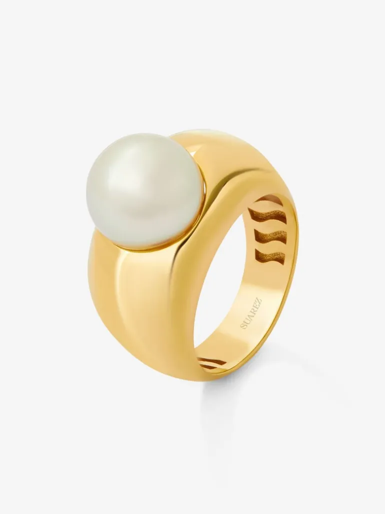 Anillo de oro amarillo de 18K con perla australiana de 10mm