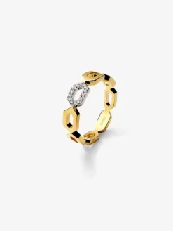 Anillo de oro amarillo de 18K con 14 diamantes en talla brillante con un total de 0,06 cts